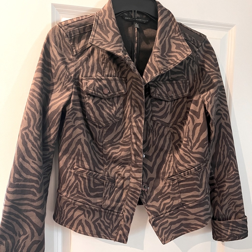 White House Black Market Animal Print Jacket size 8
